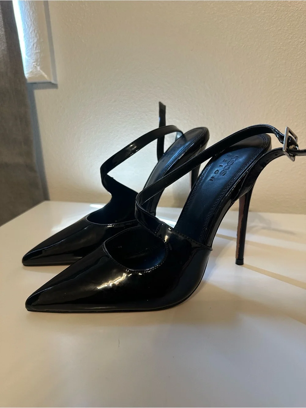 ASOS Black Patent Leather Pointed Slingback Heels